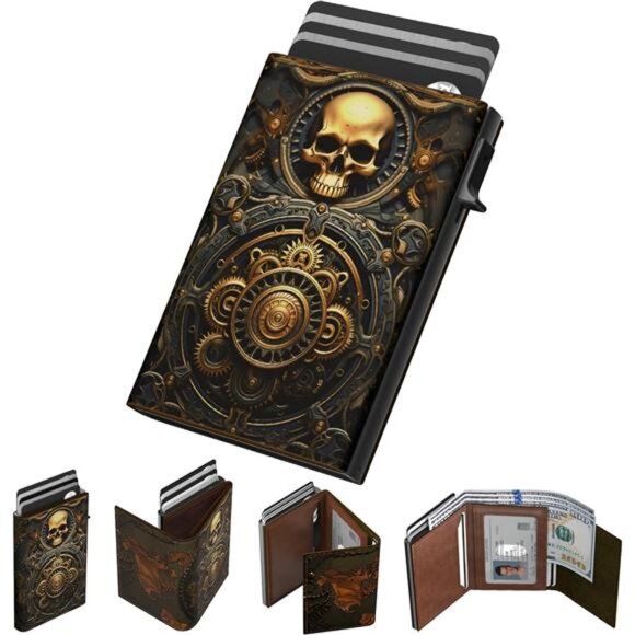 Mens Wallet Card Holder: Pop Up Aluminum Case, Carbon Fiber Leather - Picture 1 of 7